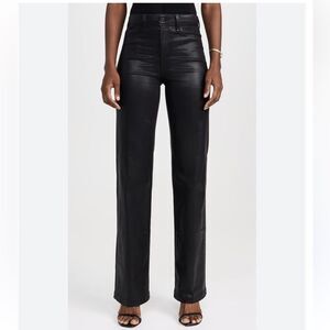 L'AGENCE Wanda Cropped Faux Leather Jeans High Rise Wide Leg Black Sz 26 NWOT